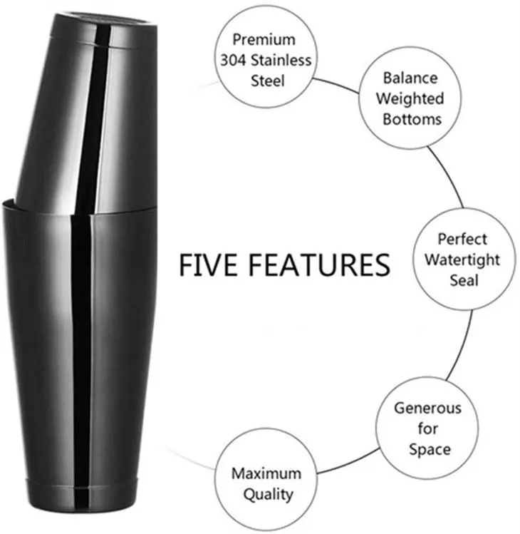 Agitador Boston d'acer inoxidable negre